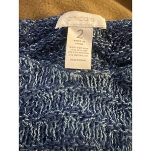 Blue and silver 3/4 sleeve open weave Chico’s sweater size 2 (US 12)